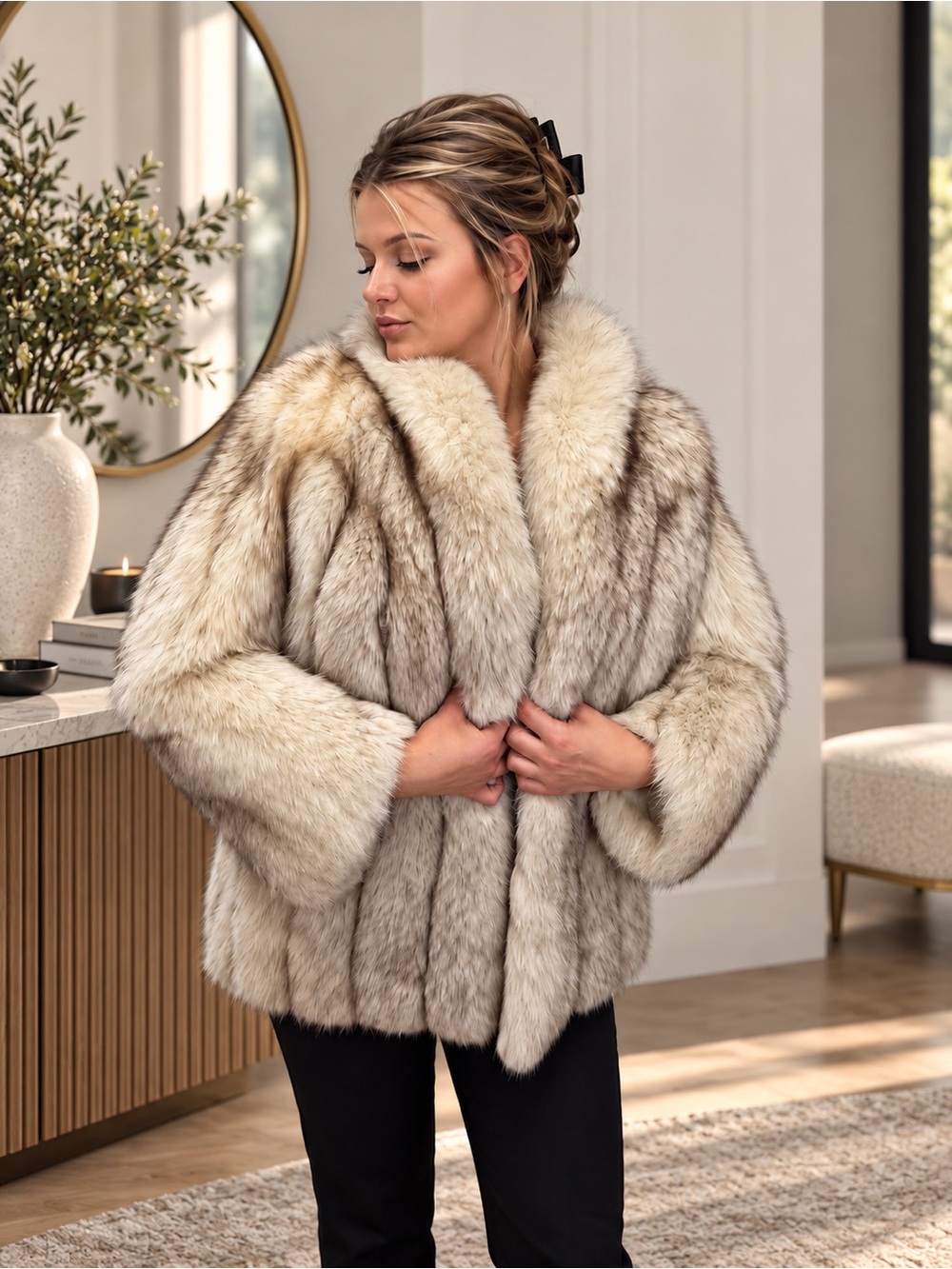 Vintage Saga Fox Genuine Fur Coat Ivory Silver Champagne Luxury